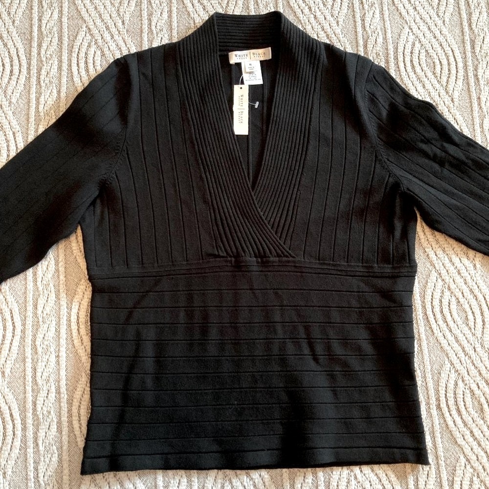 Silk Black V-neck 3/4 Sleeve Blouse Size XL NWT
